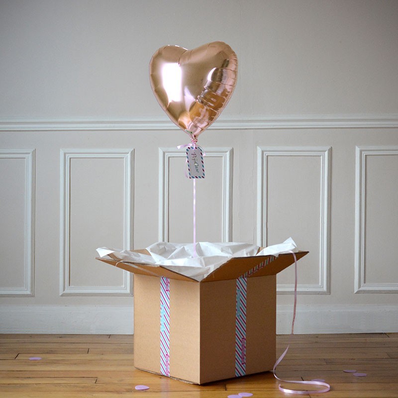 Ballon cadeau coeur rose gold - livraison d'un ballon gonflé d'hélium