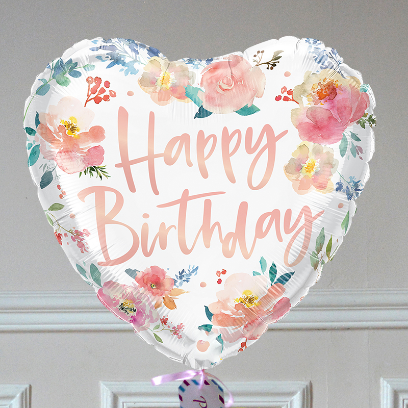 Ballon cadeau Happy Birthday Coeur Fleuri - Livraison ballon à l'hélium
